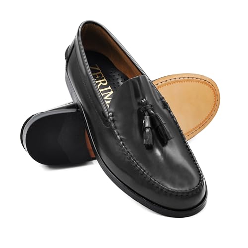 Imagen de Zerimar Zapatos Castellanos Hombre Mocasin Borlas Piel Lisa Zapatos de Vestir Hombre Fabricados en España Color Negro Talla 45