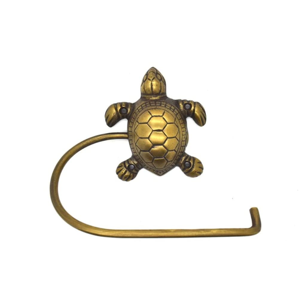 Foundryman Brass - Solid Turtle Design Toilet Roll Holder, Turtle Themed Solid Hardware - Perfect For A Bathroom Makeover - 6" X 1