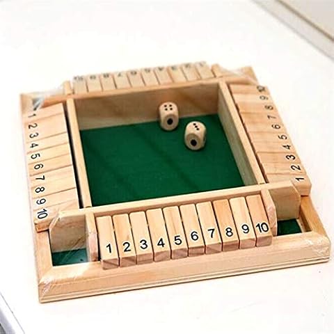 Pet1997 Wooden Shut The Box 12 Dice Game Board,4-Player Shut The Box Dice Game - 4 Sided Wooden Board Game (2-4 Players) for Kids - Classics Table Game for Learning Numbers (Multcolor) Cover