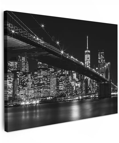 MuchoWow© Impression sur Toile Peinture 80x60 cm Tableau Cadre Mural Decoration Salon Reproductions de Tableaux Murale Moderne New York - Brooklyn - Pont -...