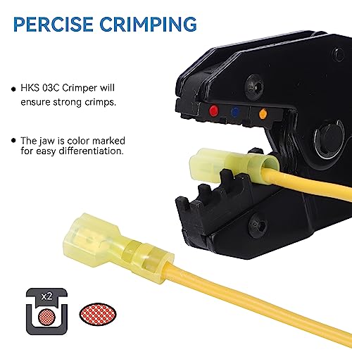 HKS 100PCS (50 Pairs) Yellow 12-10 AWG Insulated Male & Female Nylon Spade Connectors – Quick Disconnect Wire Terminals, Tin-Plated Crimp Kit for Automotive, Marine, Electrical Wiring（Yellow QD F&M） by HKS - Image 4