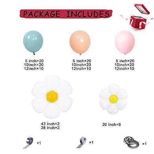 Daisy Balloon Garland Arch Kit 163Pcs White Groovy Daisy Flower Macaron Pastel Pink Orange Blue Balloons For Baby Shower Daisy Theme Two Groovy Boho Wedding Birthday Party Decoration #TOP4