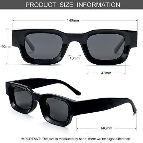 Gleyemor Polarized Rectangle Sunglasses for Men Women Chunky Square Thick Frame Glasses (Black/Grey) - Image 7