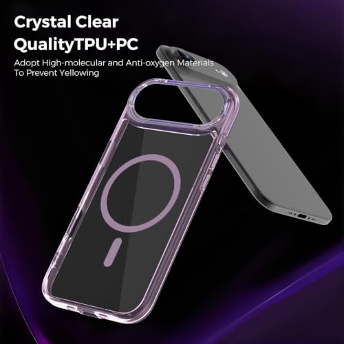 Image of Elzzi Translucent Clear Back Cover Compatible with iPhone 17 Air, PC Shockproof Scratch Resistant, Non-Yellowing, Support Mag-Safe Wireless Magnetic Charging Case - Purple