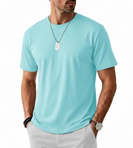 Cavva Tee Shirts for Men Adult Crew Neck Sun Protection Top Breathable Short Sleeve T Shirt Quick Dry Work Shirts Blue L