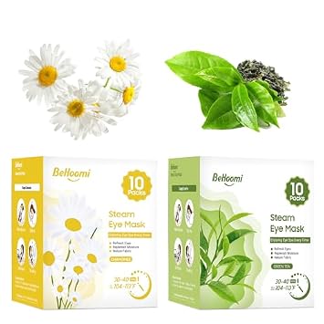 BeHoomi Steam Eye Mask, 20 Packs Heated Eye Mask, Self Heating Disposable SPA Warm Compress for Eyes Chamomile & Green Tea