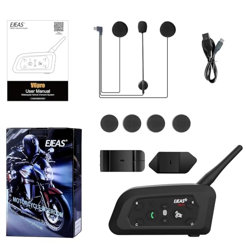 EJEAS V6 Pro Motorcycle Helmet Bluetooth Intercom Headset 1200M 2 People Full Duplex Wireless Motorbike Interphone Connect Up to 6 Riders for Motorcycling Skiing and Climbing (1 Pack) - 6