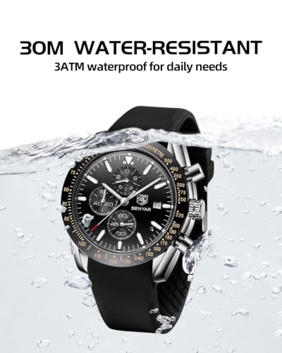 Image of BY BENYAR Watches for Men Analog Quartz Chronograph 30M Waterproof Luminous Big Face Mens Watches Business Work Sport Casual Fashion Designer Dress Men's Wrist Watches Elegant Gift for Men