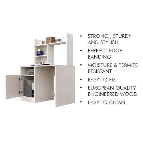 Image of Bniture Wooden Study Table for Home | Engineered Wood Study Table with Bottom Storage Shelf | Multi Purpose Computer Desk for Writing & Study | Laptop Table for Study Room & Office | Frosty White