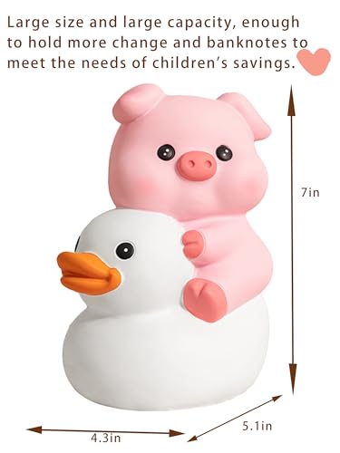 Image of Yellow Duck Coin Money Bank，Cute Pink Pig Money Box，Unbreakable Coin Jar for Kids with Adorable Design (White)