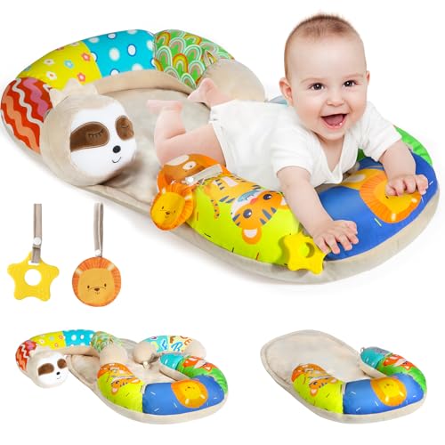 Image of URMYWO Tummy Time Activity Mat - 4 in 1 Cozy Tummy Time Mat for Newborn 0-12 Months, Infant Baby Sit Me Up Floor Seat Early Sensory Development Gifts Tummy Time Play Toys