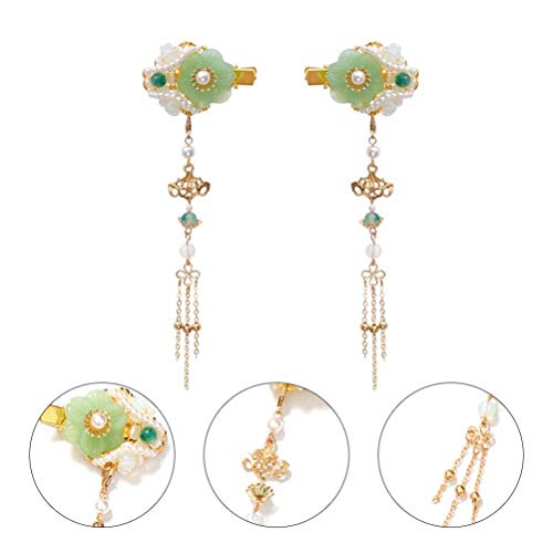 Minkissy 41456SS7IR57PR3J 1 Pair Chinese Tassels Headdress Jade Hair Clip Bride Headwear Chinese Hair Accessories thumb #2