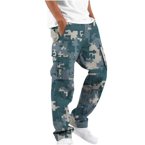 Para homens outono verão ajuste solto cargo camuflagem franzido perna reta calça masculina 2024 mode