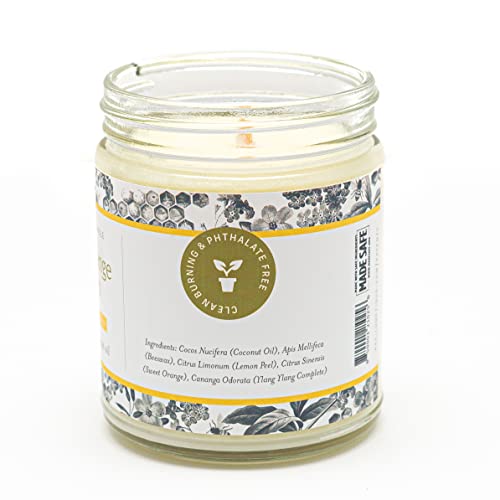 Fontana Candle Company - Lemon Orange Blossom | Lightly Scented Candle 9 Oz | Made From Beeswax And Coconut Oil | Essential Oil | Wood Wick | Long Lasting | Non Toxic Clean Burn #TOP1
