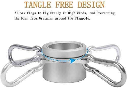Aluminum Alloy Flag Pole Rings, 360° Rotating Flagpole Flag Mounting Rings with Carabiner, Anti Wrap Flagpole Rings Clips Flag Parts Kit for 0.75-1.02 Inch Diameter Pole (Silver, Pack of 4)