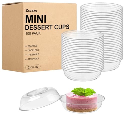 Zezzxu 100 x 1oz Mini Dessert Plates 2.8 Inch Round Tiny Plates Mini Appetizer Plates for Wedding Birthday Party Catering Food Serving Tiny Trays