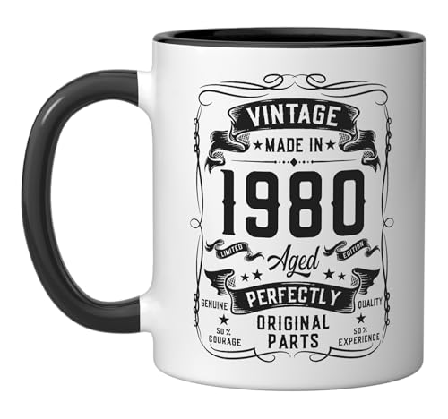 Taza Cerámica Vintage 1980 46 Aniversario Negro/Blanco miniatura 1