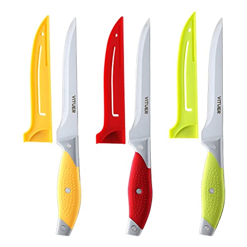 Vituer Boning Knife, 6Pcs Fillet Knives (3Pcs Filet Knife And 3Pcs Knife Cover), 6 Inch Curved Boning Knife For Meat, Fish, Poultry, Cutting, Trimming, German Steel, Pp Handle #TOP1