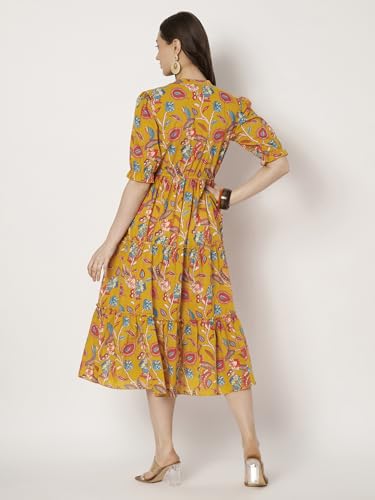 Image of Dress for Women | One Piece for Women | Long Stylish Women Dress Fit & Flare Maxi Dress, Cotton Summer Calf Length Dress