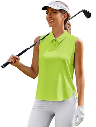Image of PINSPARK Women Golf Shirts Sleeveless UPF 50+ Tennis Polo V-Neck Quick Dry Athletic T Shirt 1 /4 Zip Collar Workout Tank Top