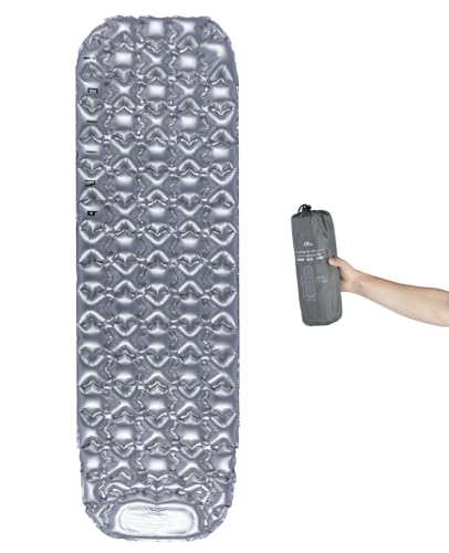 iClimb Ultralight Compact Sleeping Pad with Built-in Pump Inflatable Portable Air Mattress for Camping Backpacking Hiking (Silver)