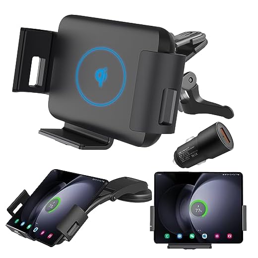 DearHot Suporte de carregador de carro sem fio Qi de 15 W compatível com Samsung Galaxy Z Fold5 Fold4 Fold3 Fold2 Fold S23 Ultra Google Pixel 7 Pro iPhone 15 Pro Max 10.9 cm-17.5 cm Grampo automático