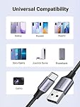 UGREEN USB A à USB C Câble 2 Pack, Cordon de type C tressé en nylon compatible avec iPhone 17 16 Pro Max, iPhone Air, Galaxy S25 S24 S23, Pixel, Moto, LG, Android Auto, 6 Pieds