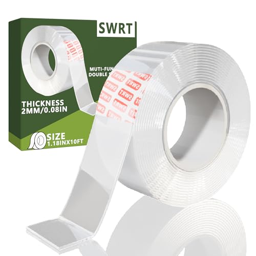 SWRT 1.18 Inch x 10 FT 0.08 Inch Thick Double Sided Heavy Duty Tape, Strong Adhesive Nano Tape, Reusable Mounting Tape, Multipurpose for Home, Office, and DIY Projects