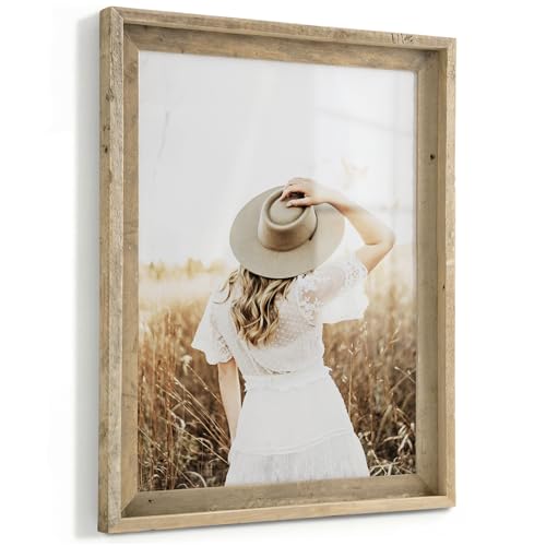 RICHFOCUS 16x20 Rustic Picture Frame, Reclaimed Barn Wood Photo Frame with Tempered Glass, Distressed & Vintage Farmhouse Designed Poster Frame, Horizontal and Vertical Wall Mounting Display, 1PC