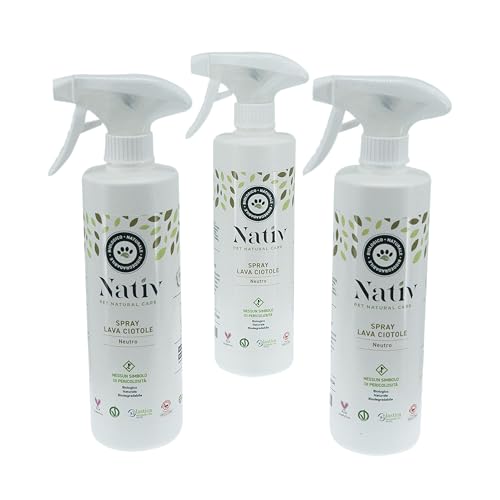 Nativ Eco Lab Spray Lava Ciotole, Accessori e Cuccette. Profumazione Neutra. Contiene 3 flaconi da 300 ml