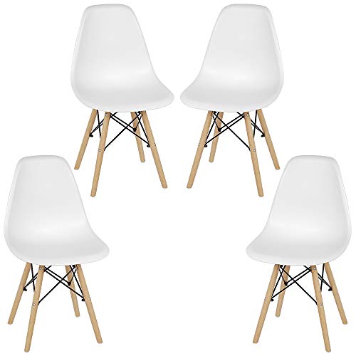 Pack de 4 Sillas Estilo Escandinavo Color Blanco, Patas Cónicas de Madera de Haya, Silla de plástico para Cocina Comedor Silla de Maquillaje,4PC (Blanco) Cover