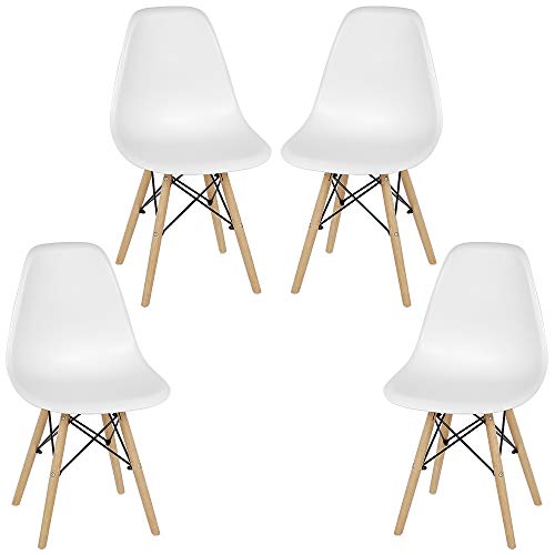 Sedia da soggiorno sedie in plastica da pranzo con gambe in legno, per cucina, ufficio, soggiorno di design moderno Sedie da Pranzo Scandinave Sedia da pranzo moderne da cucina (bianco, 4)