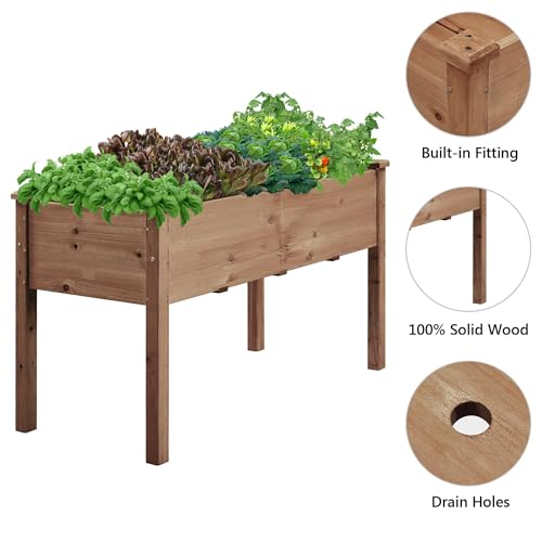 Image of Yaheetech Raised Garden Bed 1Pcs Elevated Wood Planter Box, Dark Brown | Fir wood with black non-woven fabric liner offers elevated planting, saves patio space, and enhances garden display.