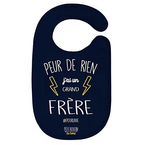 Petit Boucan "peur de rien j'ai un grand frére - bavoir bébé unisexe -100% coton doux - doublé en éponge coton très absorbant (BLEU) Cover