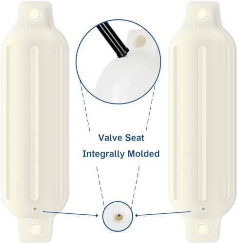 Turmaster Boat Fenders 4 Pack 8.5'' x27'', Ribbed Twin Eyes Boat Fenders Bumpers for Docking, Inflatable Marine Boat Bumper with 4 Ropes, 4 Needles and 1 Pump,White