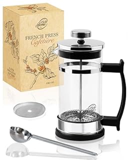 Pro@Home43 Cafetière et théière à Piston 0,35 l pour 2 Tasses (0,6 l également Disponible) Presse à café en Verre Borosilicate résistant à la Chaleur 350 ML avec cuillère doseuse en INOX, livrée en c