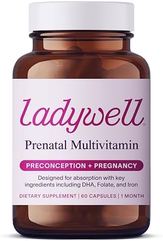 Ladywell Prenatal Multivitamin | Conception, Pregnancy & Postpartum | Key Ingredients Including DHA, Folate & Iron | Expertly-Formulated & Tested | Designed for Absorption with Nausea Support, 60 Ct