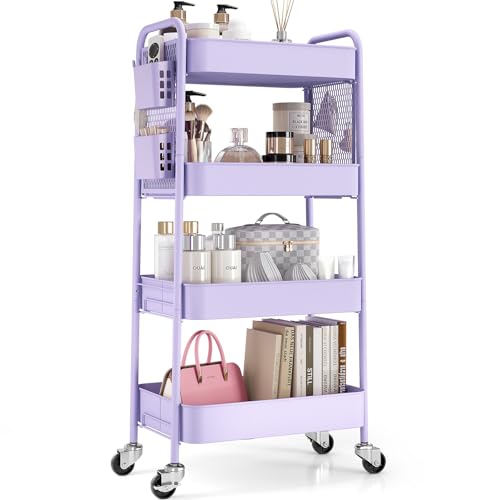 TOOLF 4-Tier Rolling Cart with Pegboard and Bins