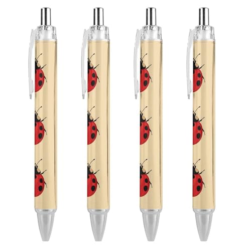 Image of Red Ladybug Fashion Retractable Ballpoint Pens Black Ink Smooth Writing Silent Click Pen 4 PCS