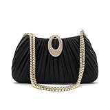 Qiannaura Black Evening Clutch Purses For Women Formal Satin Dress Handbag for Wedding Party Elegant Small Shoulder Bag