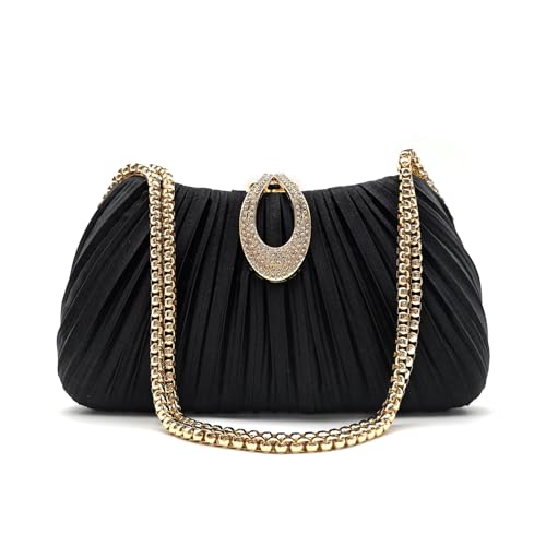 Qiannaura Black Evening Clutch Purses For Women Formal Satin Dress