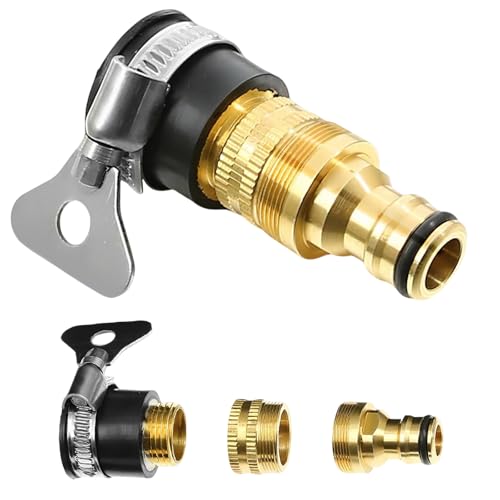 Image of 3-in-1 Brass Universal Tap Connector, Quick Connect Water Pipe Adapter, Pipe Connector for Tap 3 /4 and 1 /2 Inch, Durable and Versatile for Bathroom, Kitchen, Garden, Outdoor, Car Washing