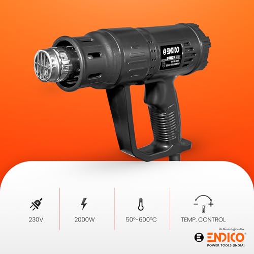 Image of ENDICO DTH2K Heat Gun 2000W with Temperature Control (50-600C), Dual Speed Switch & Long Life Heating Element | Hot Air Gun for Car Wrapping, Paint Removal & Shrink Wrapping | 6 Months Warranty