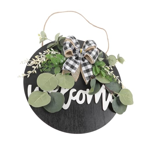 Mobestech Colgante de Madera Decorativo para Puerta con Flores Artificiales Placa de Bienvenida para Hogar Adorno Resistente y Duradero