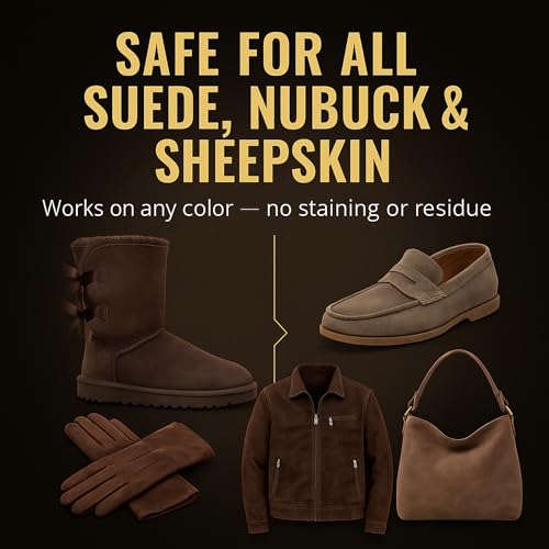 Leather Hero Suede & Sheepskin Cleaning Kit – Compatible with UGG Boots – Foam Cleaner & Conditioner, Water & Stain Protector, Deodorizer, Eraser, Brushes & Cloth – 7-Piece Complete Care Set - Thumbnail 7