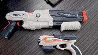 Large space cannon with 2 detonators with a small cannon with one detonator and foam bullets, for ages 5 years and above