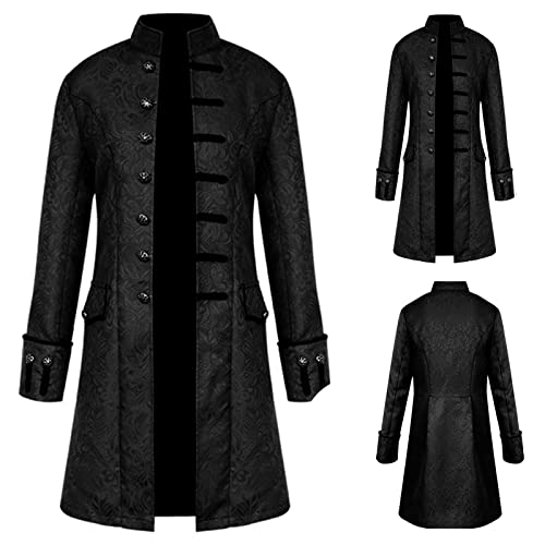 TTOKGZG Herren Steampunk Mantel, Vintage viktorianischen Gothic Frack Renaissance Mittelalter Jacke Halloween Cosplay Kostüm (Schwarz, L)