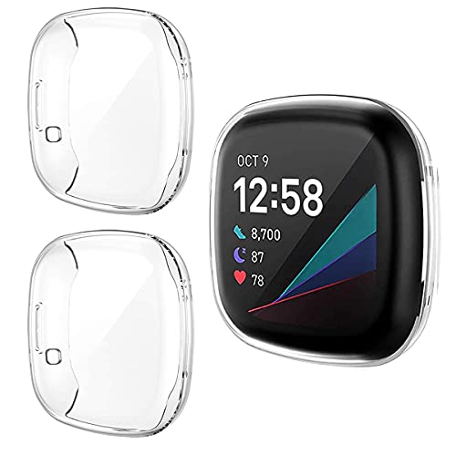 HOMTERN Paquete de 3 fundas protectoras de pantalla para Fitbit Versa 3 y Fitbit Sense, flexible y transparente, cubierta completa, a prueba de golpes, a prueba de arañazos, accesorios protectores