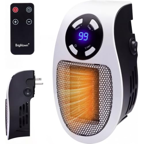 Brightown Wall Plug In Heater 450W, Portable Outlet Heater with Remote | Clear LED Display, Small Wall Heaters for Indoor Use with Adjustable Thermostat and 12H Timer for Bathroom Room Office Use