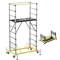 APARECIUM Aluminum Scaffold Tower, Multipurpose Rolling Scaffolding Work Platform, Utility Scaffolding Tower, Adjustable Work Platform with Hatch Deck and Guard Rail, 500 Lbs Duty Rate